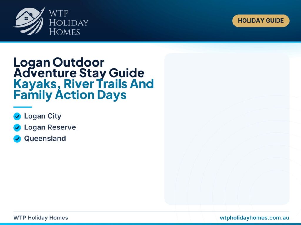 Featured image for a Logan outdoor adventure stay guide showing kayaking, river trails, family adventure and a relaxed nature retreat base.