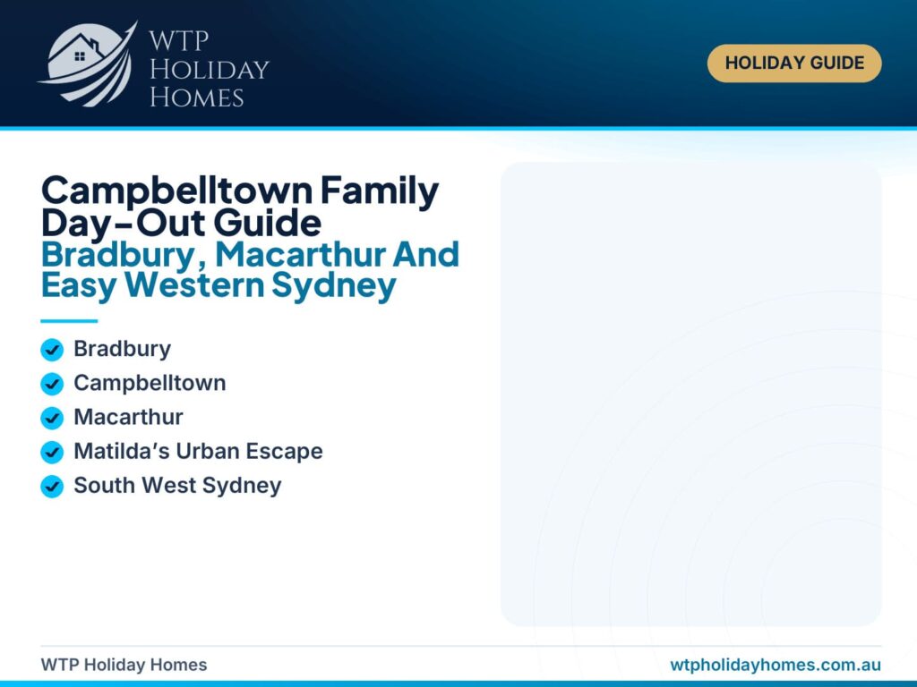 Campbelltown family day-out guide featuring Bradbury, Mount Annan, Campbelltown Arts Centre and family-friendly Macarthur activities.