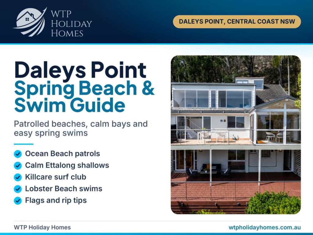 Daleys Point spring beach guide cover with Brisbane Water views from Carinya Coastal Escapes