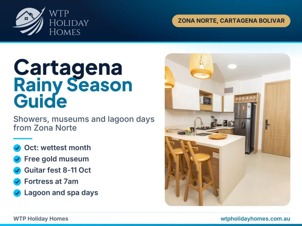 Cartagena rainy season guide cover with a covered balcony dining area at Kristal's Forest View in Zona Norte