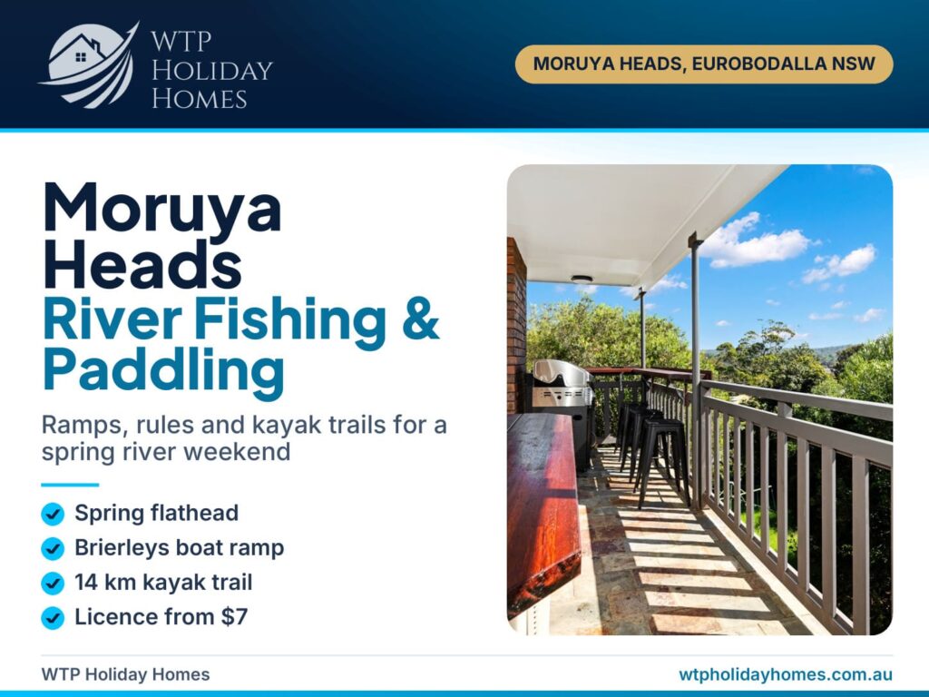 Moruya Heads fishing and paddling guide cover with the BBQ balcony at Bertie's 3 Beaches